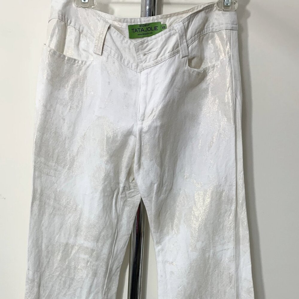 Tata Jolie Linen Blend Gold Shimmer Pants – Size XS – New Without Tags